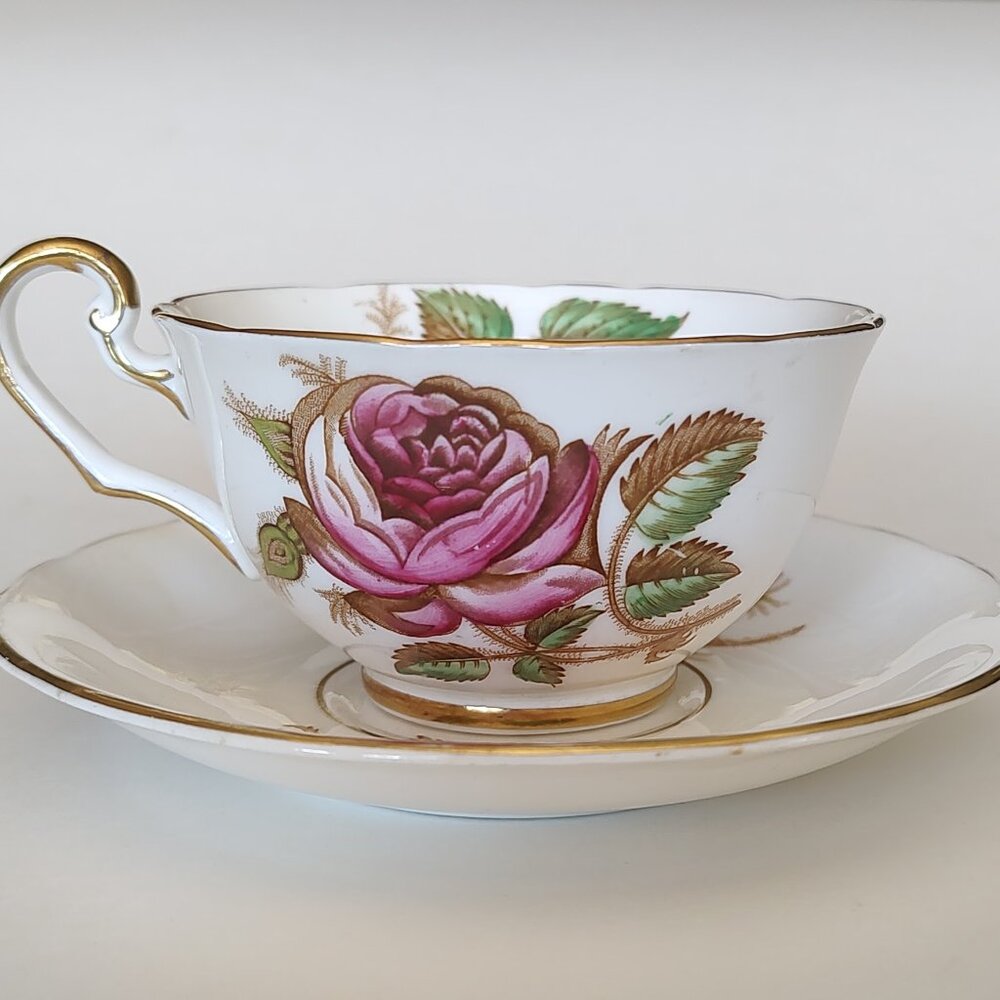 Decorative Roses Teacup and Saucer Vintage C&E Victoria Bone China England